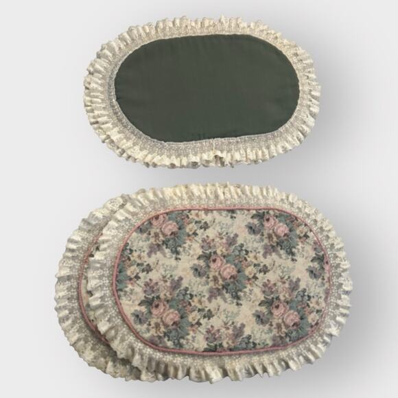 Vintage Reversible Floral Quilted Placemats Set, (4) Cottagecore 80s - Picture 3 of 7